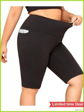 Plus Size Biker Shorts with Pockets Tummy Control High Waist Yoga Gym Workout